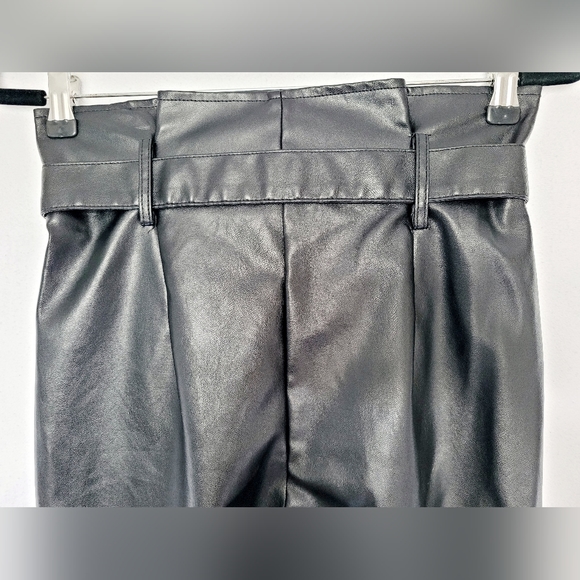 Parallel Lines Women Paperbag Faux Leather Pants Front Zip High Rise Black Small - Picture 13 of 14